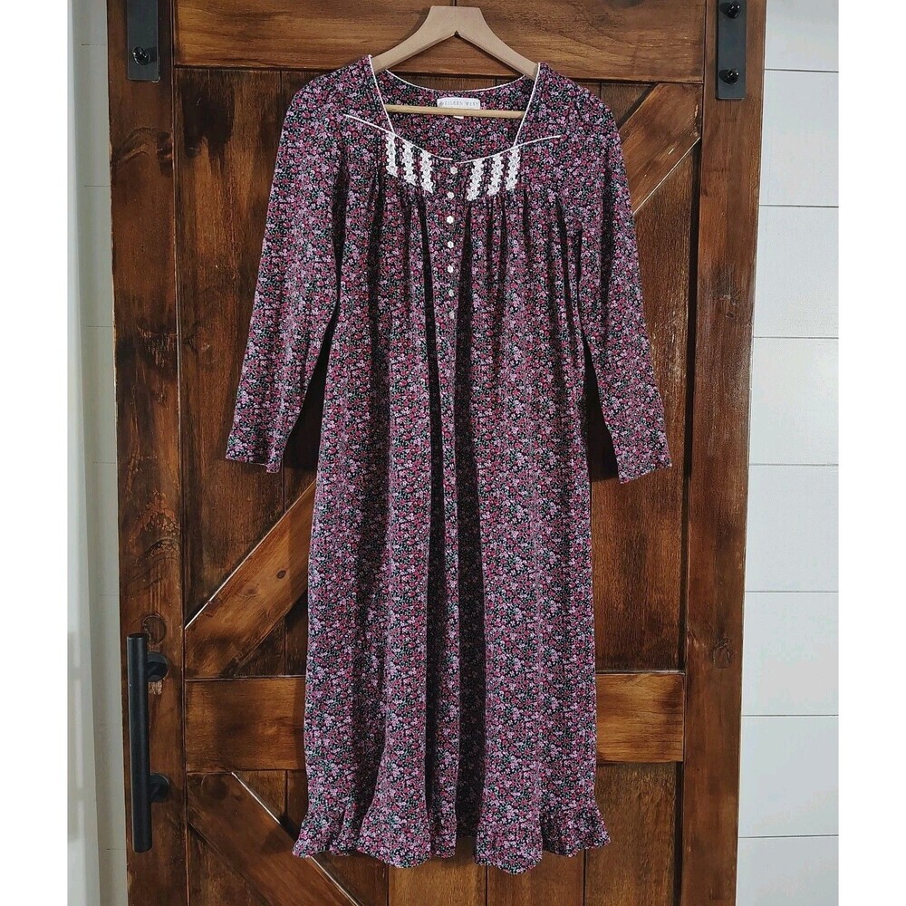 Eileen West Womens XS Floral Knit Cotton Nightgown Lace Trim Prairie Romantic